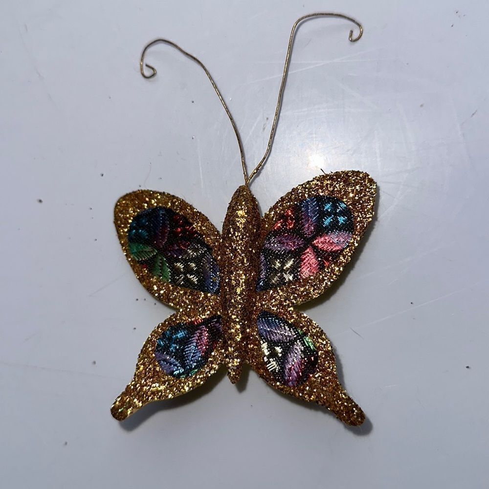 Vintage gold & multi colored brocade clip on Christmas tree‎ ornament